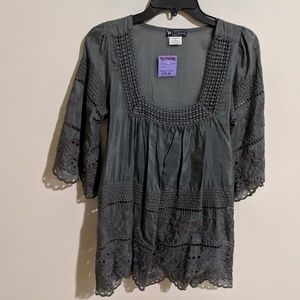 Casting Silk Eylet Boho Top With Tie Back